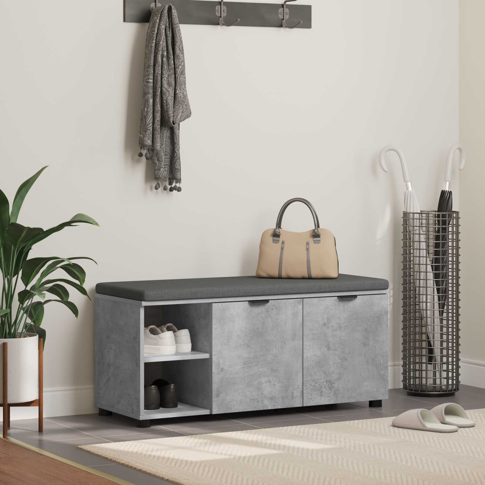 Flurbank mit Kissen mit Regal Betongrau 100 x 38 x 46 cm