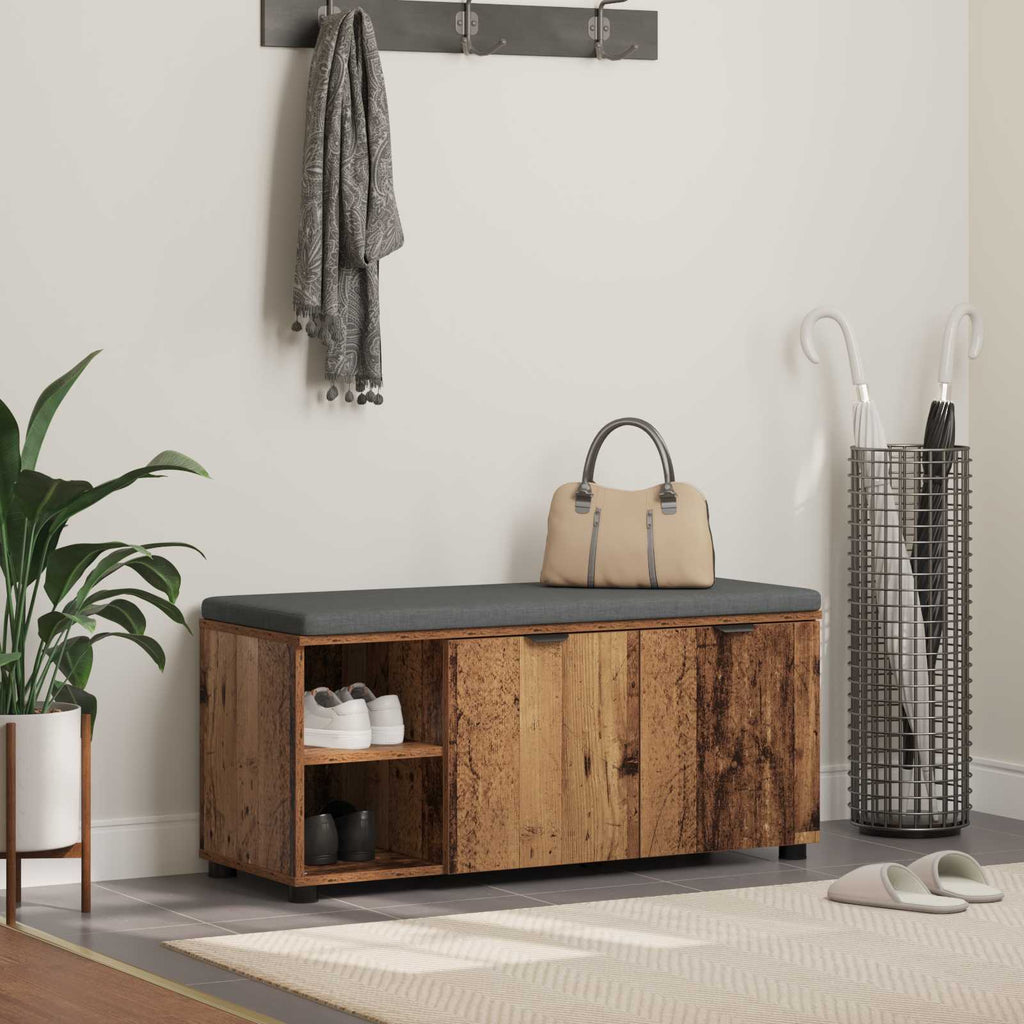 Flurbank mit Kissen mit Regal mit Tür Altholz 100 x 38 x 46 cm