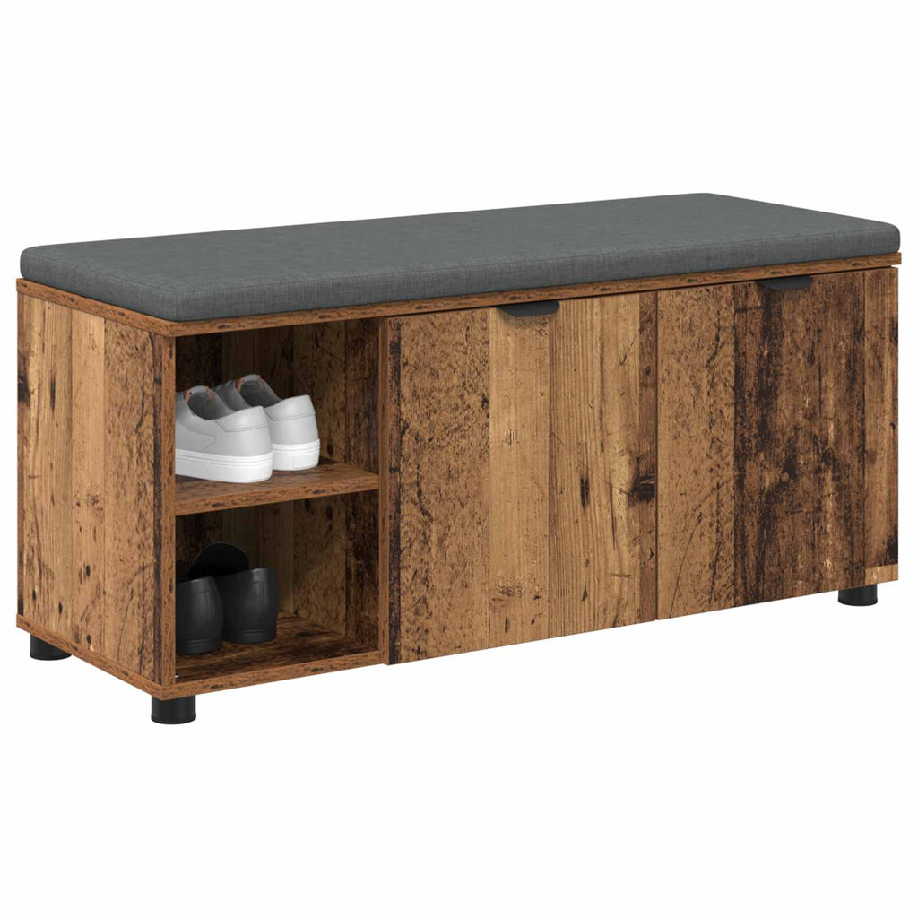 Flurbank mit Kissen mit Regal mit Tür Altholz 100 x 38 x 46 cm