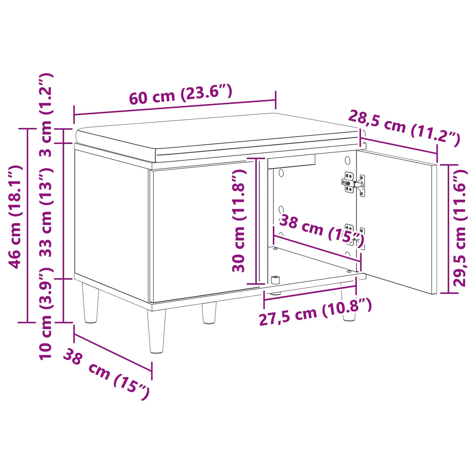 Flurbank mit Kissen mit Speicher Sonoma-Eiche 60 x 38 x 46 cm
