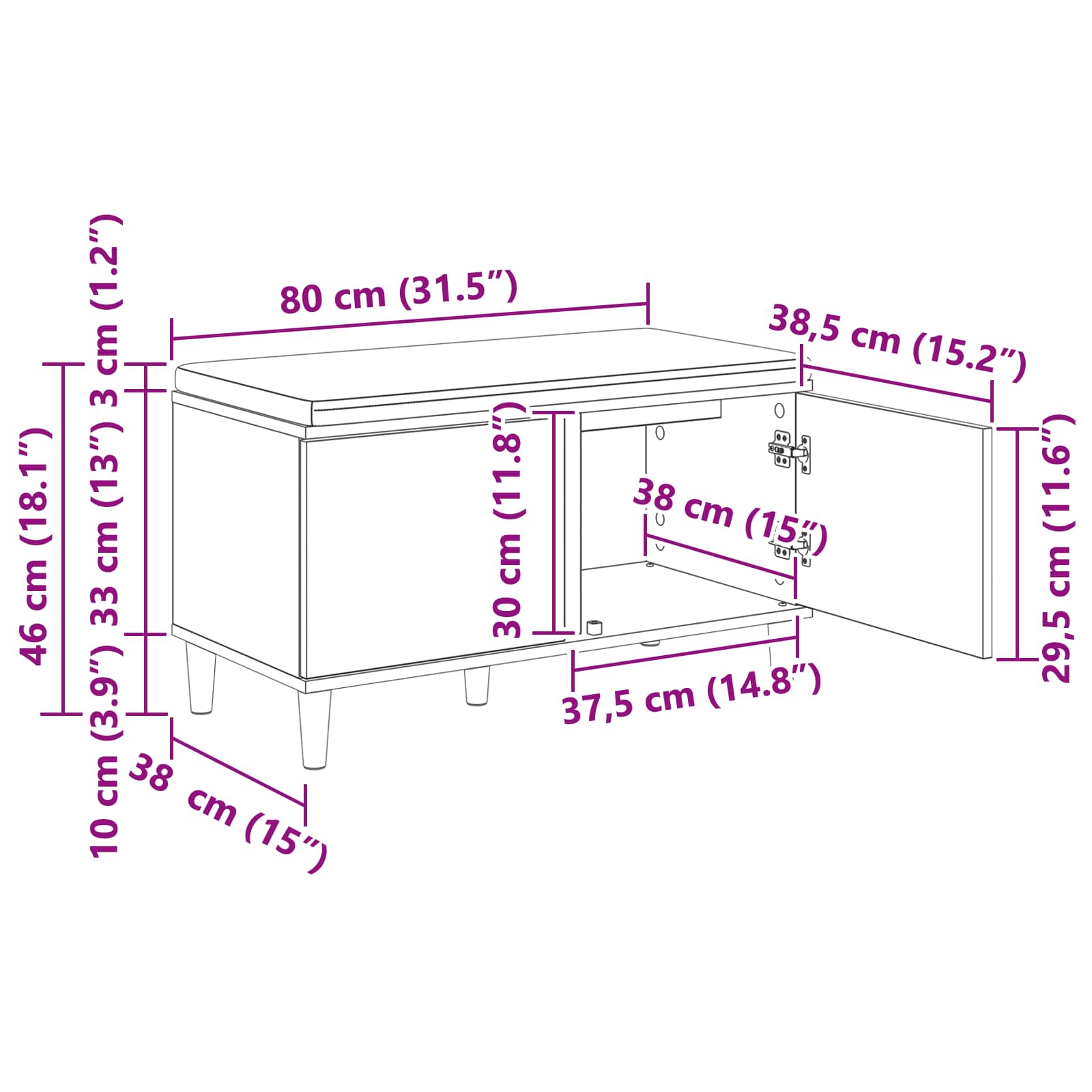 Flurbank mit Kissen mit Speicher Sonoma-Eiche 80 x 38 x 46 cm