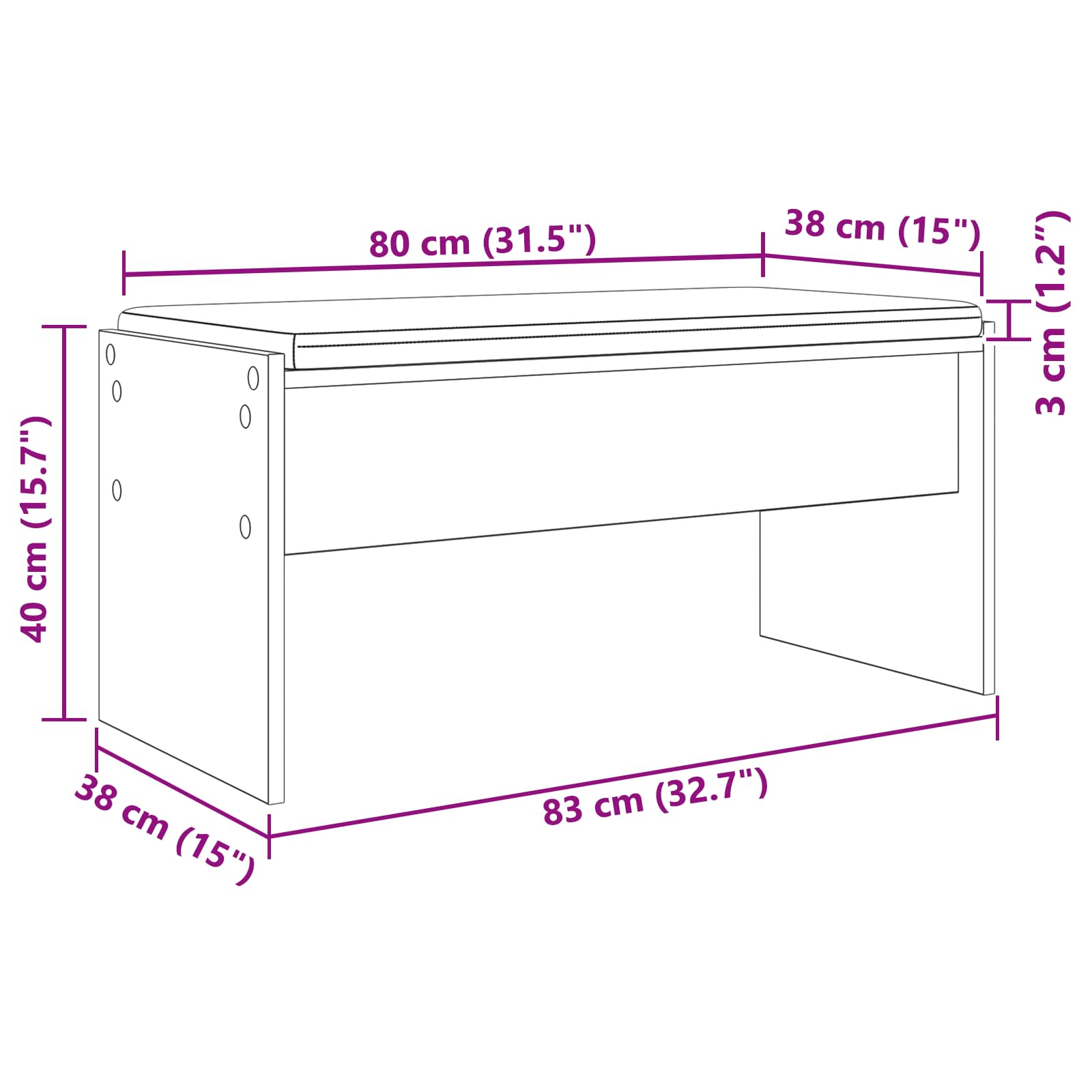 Flurbank mit Kissen Beton Grau 83 x 38 x 40 cm