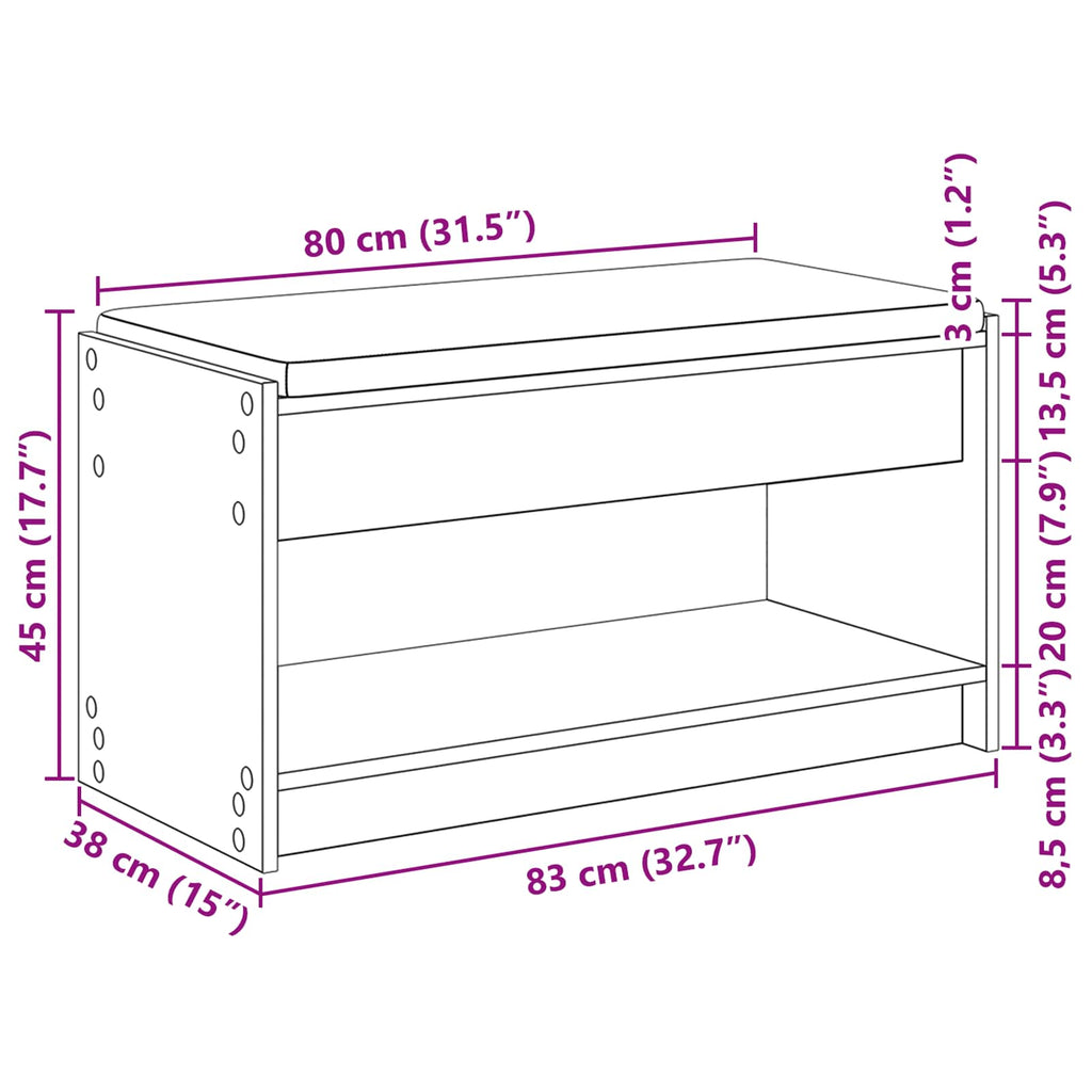 Flurbank mit Kissen mit Regal Betongrau 83 x 38 x 45 cm