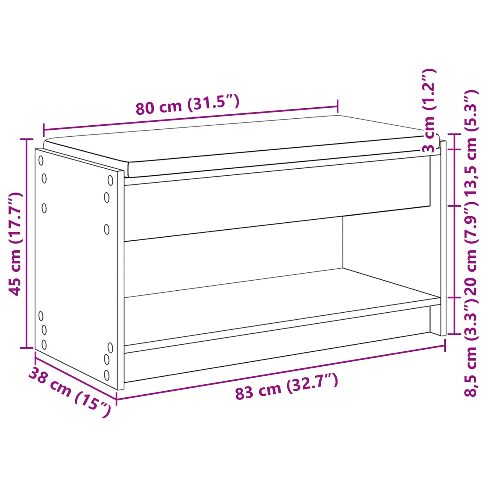 Flurbank mit Kissen mit Regal Artisan-Eiche 83 x 38 x 45 cm