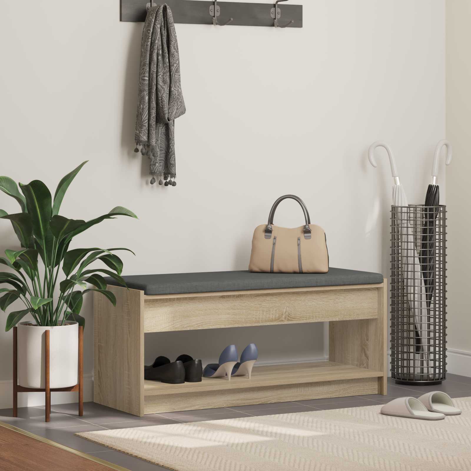 Flurbank mit Kissen mit Regal Sonoma-Eiche 103 x 38 x 45 cm