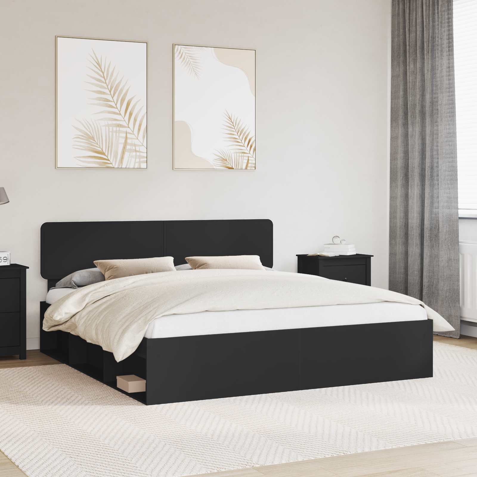 Bettrahmen Schwarz 200 x 200 cm Massives Kiefernholz