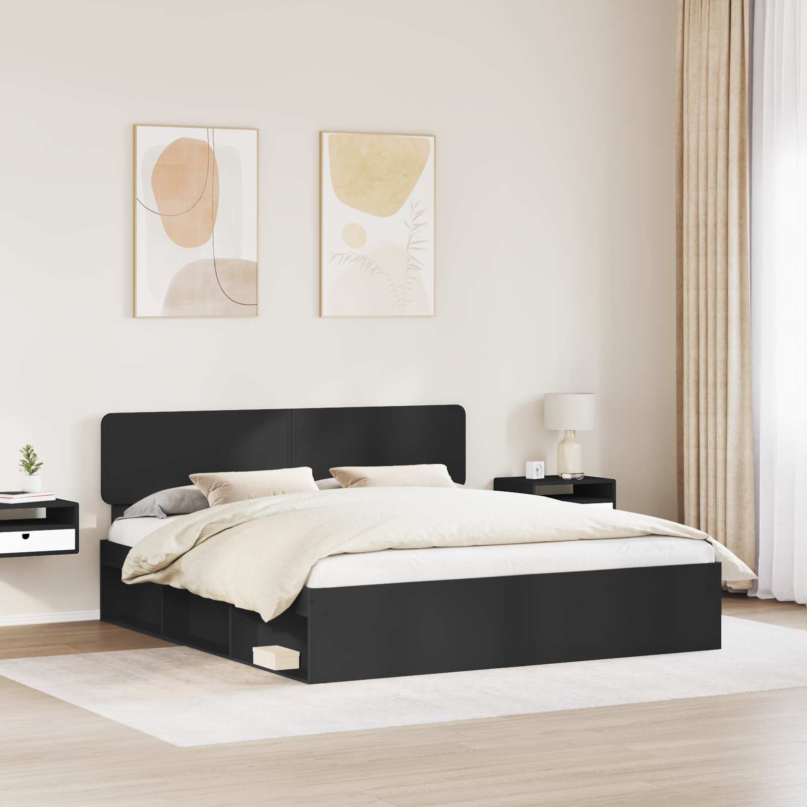 Bettrahmen Schwarz 200 x 200 cm Massives Kiefernholz