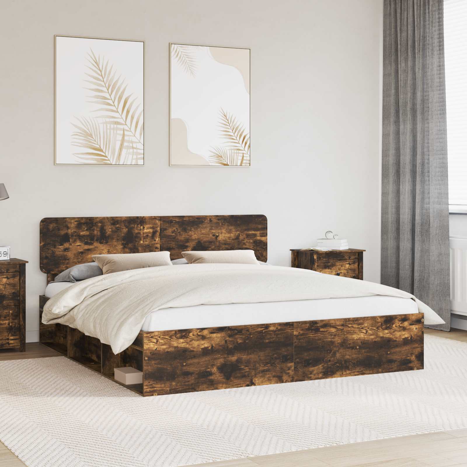 Bettrahmen Geräucherte Eiche 200 x 200 cm Massives Kiefernholz