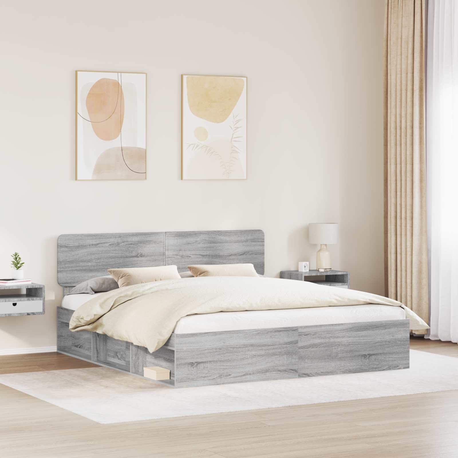 Bettrahmen Graues Sonoma 200 x 200 cm Massives Kiefernholz