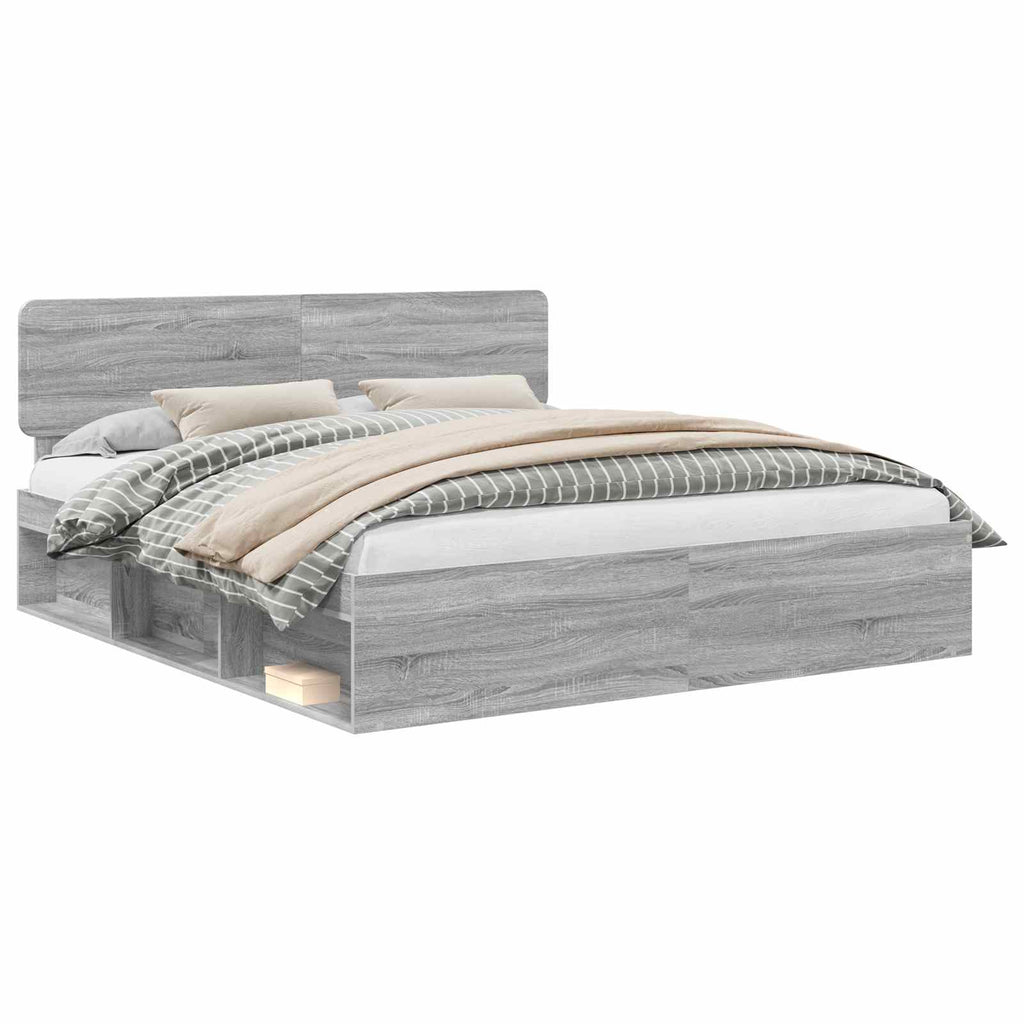 Bettrahmen Graues Sonoma 200 x 200 cm Massives Kiefernholz