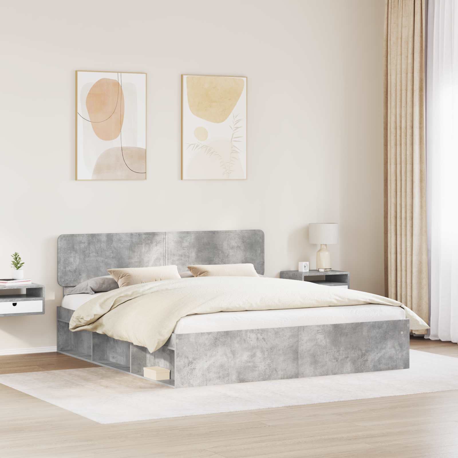 Bettrahmen mit Kopfteil Beton 180 x 200 cm Massives Kiefernholz