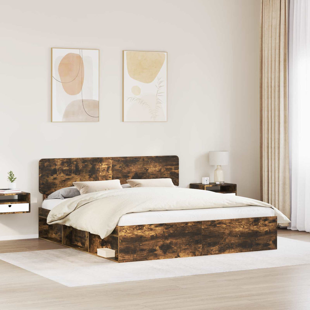 Bettrahmen Geräucherte Eiche 180 x 200 cm Massives Kiefernholz