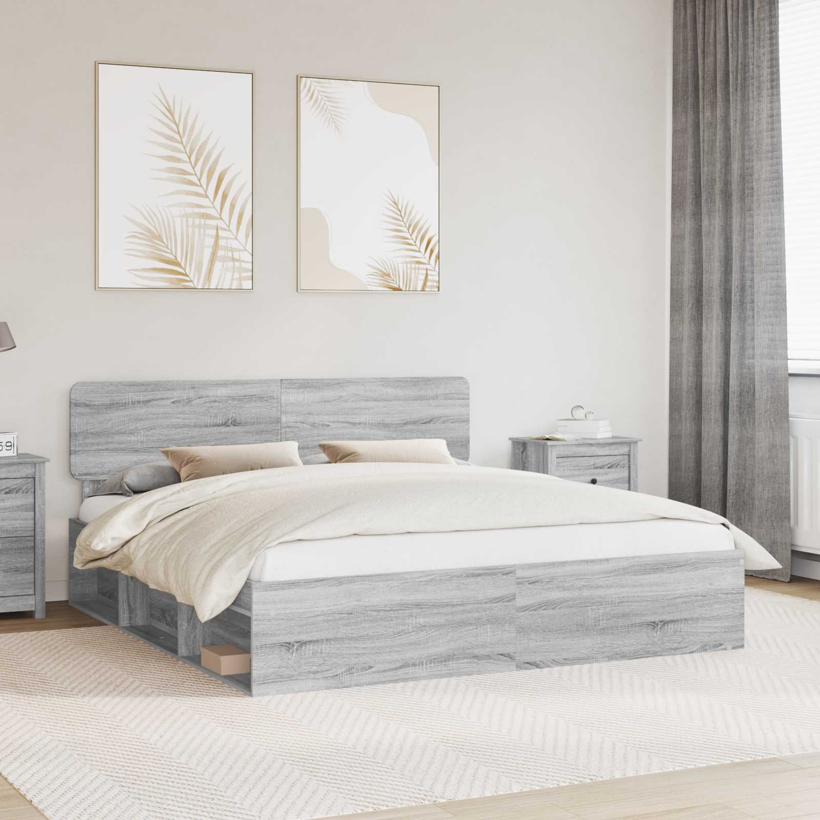 Bettrahmen Graues Sonoma 180 x 200 cm Massives Kiefernholz
