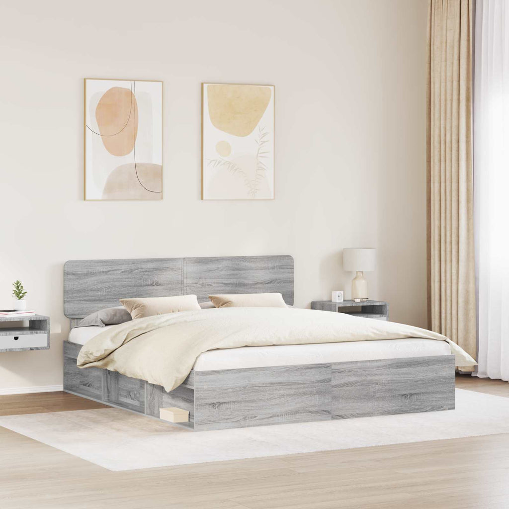 Bettrahmen Graues Sonoma 180 x 200 cm Massives Kiefernholz