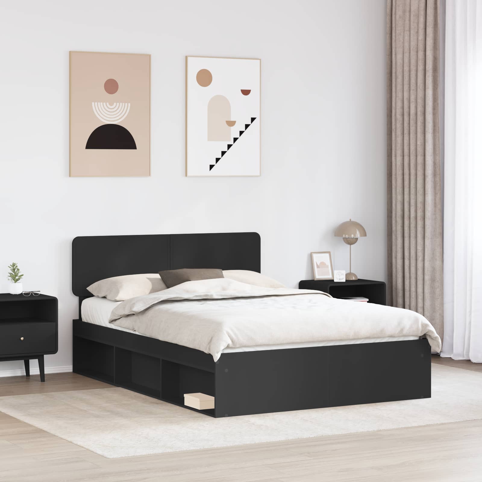 Bettrahmen Schwarz 140 x 200 cm Massives Kiefernholz