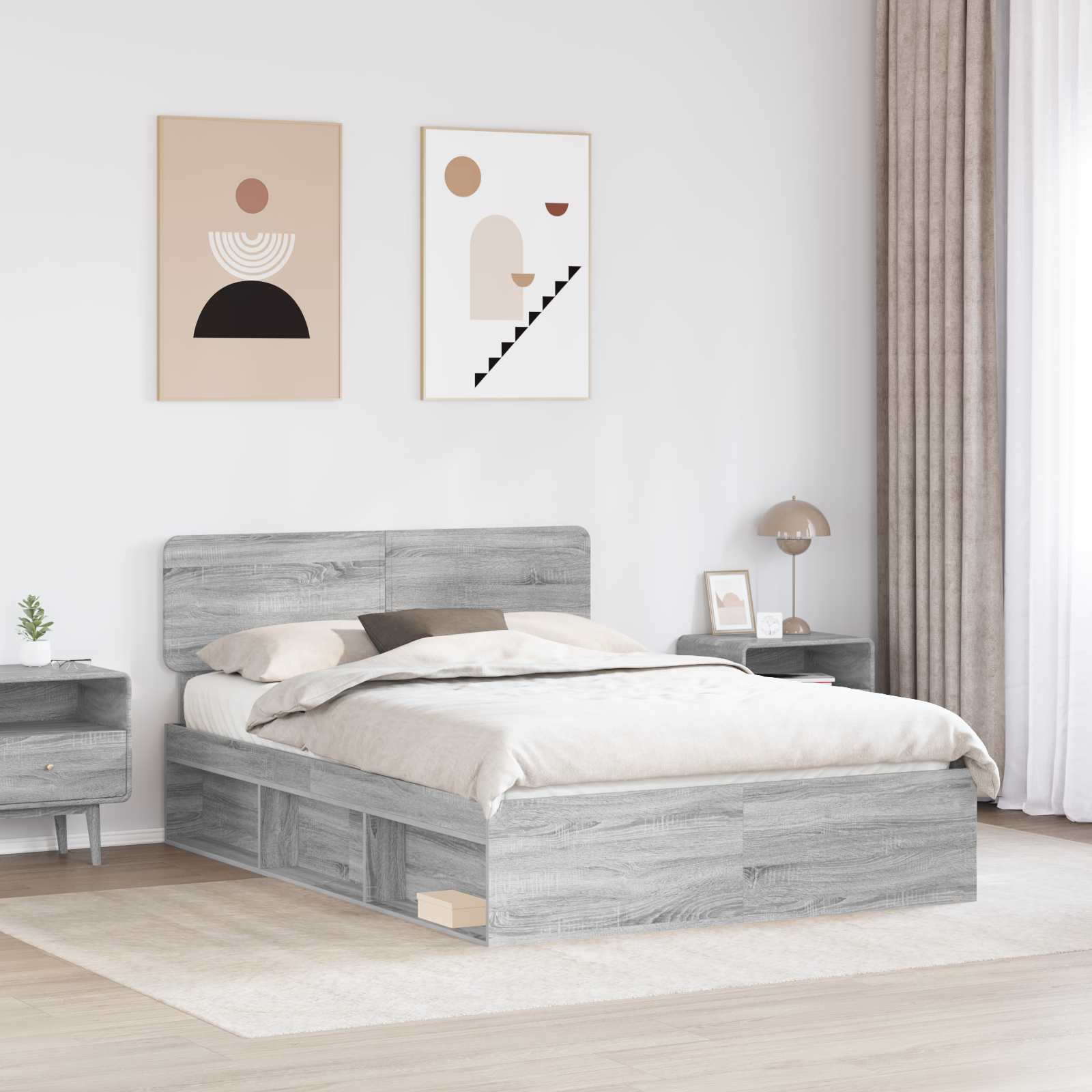 Bettrahmen Graues Sonoma 140 x 200 cm Massives Kiefernholz