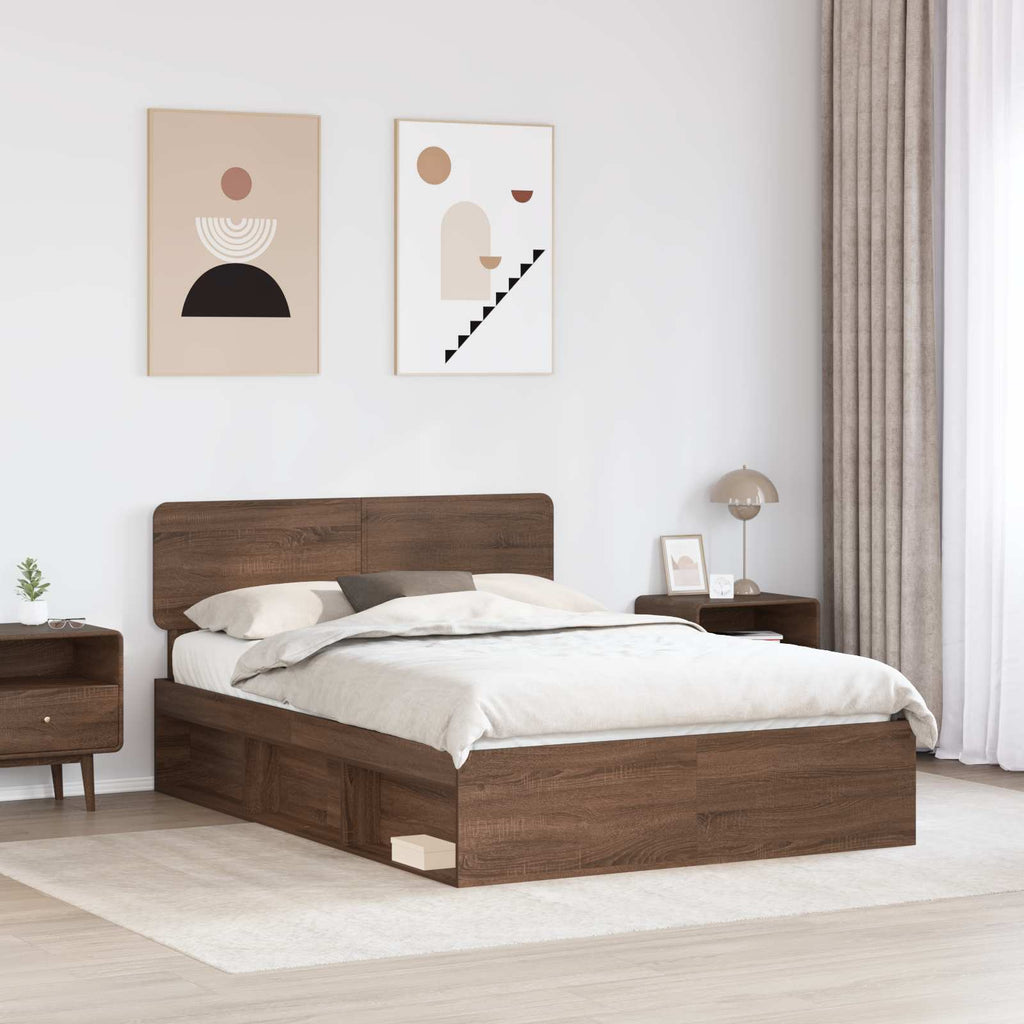 Bettrahmen Braun Eichen-Optik 140 x 200 cm Massives Kiefernholz
