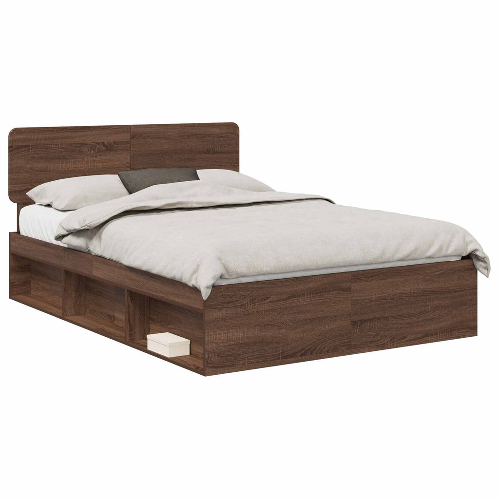 Bettrahmen Braun Eichen-Optik 140 x 200 cm Massives Kiefernholz