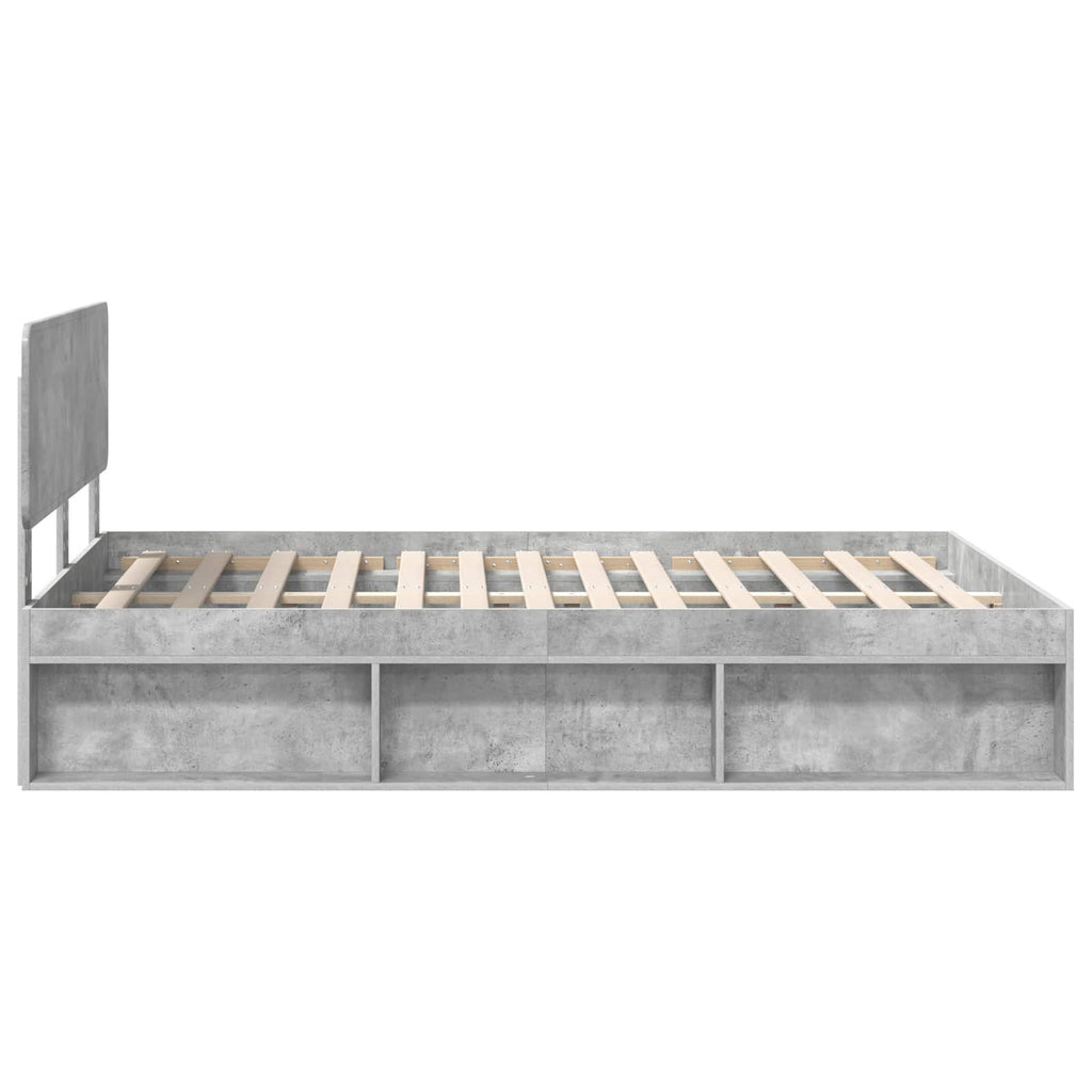 Bettrahmen mit Kopfteil Beton 140 x 190 cm Massives Kiefernholz