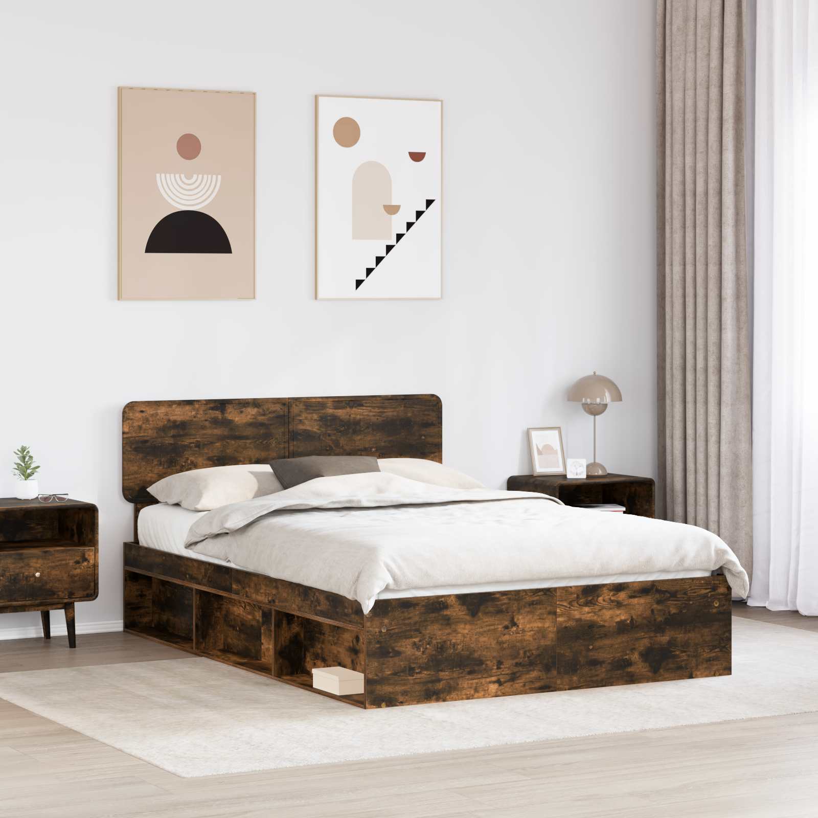 Bettrahmen Geräucherte Eiche 140 x 190 cm Massives Kiefernholz