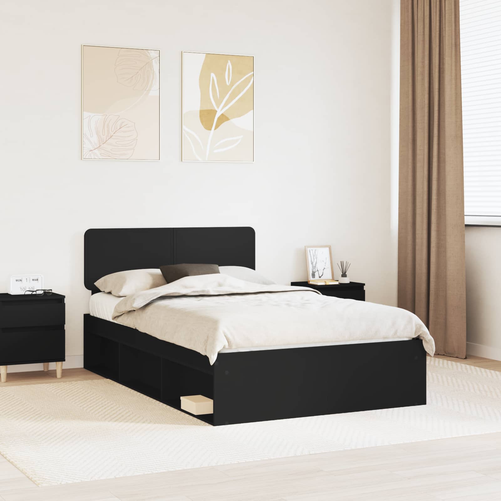 Bettrahmen Schwarz 135 x 190 cm Massives Kiefernholz