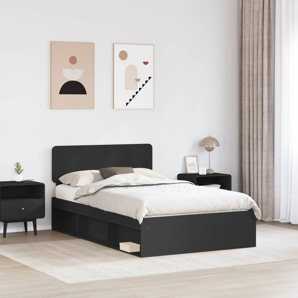 Bettrahmen Schwarz 135 x 190 cm Massives Kiefernholz