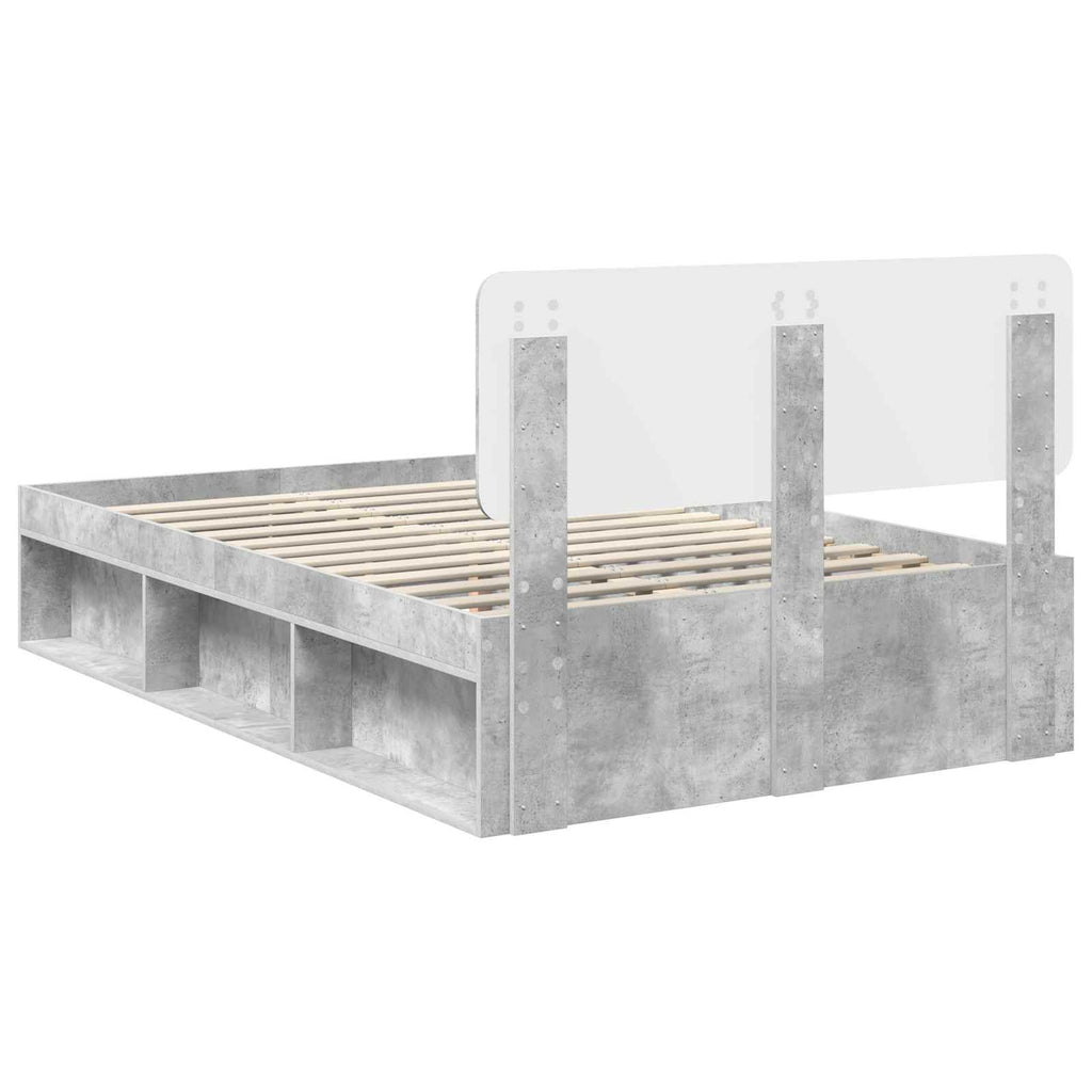 Bettrahmen Beton Grau 135 x 190 cm Massives Kiefernholz