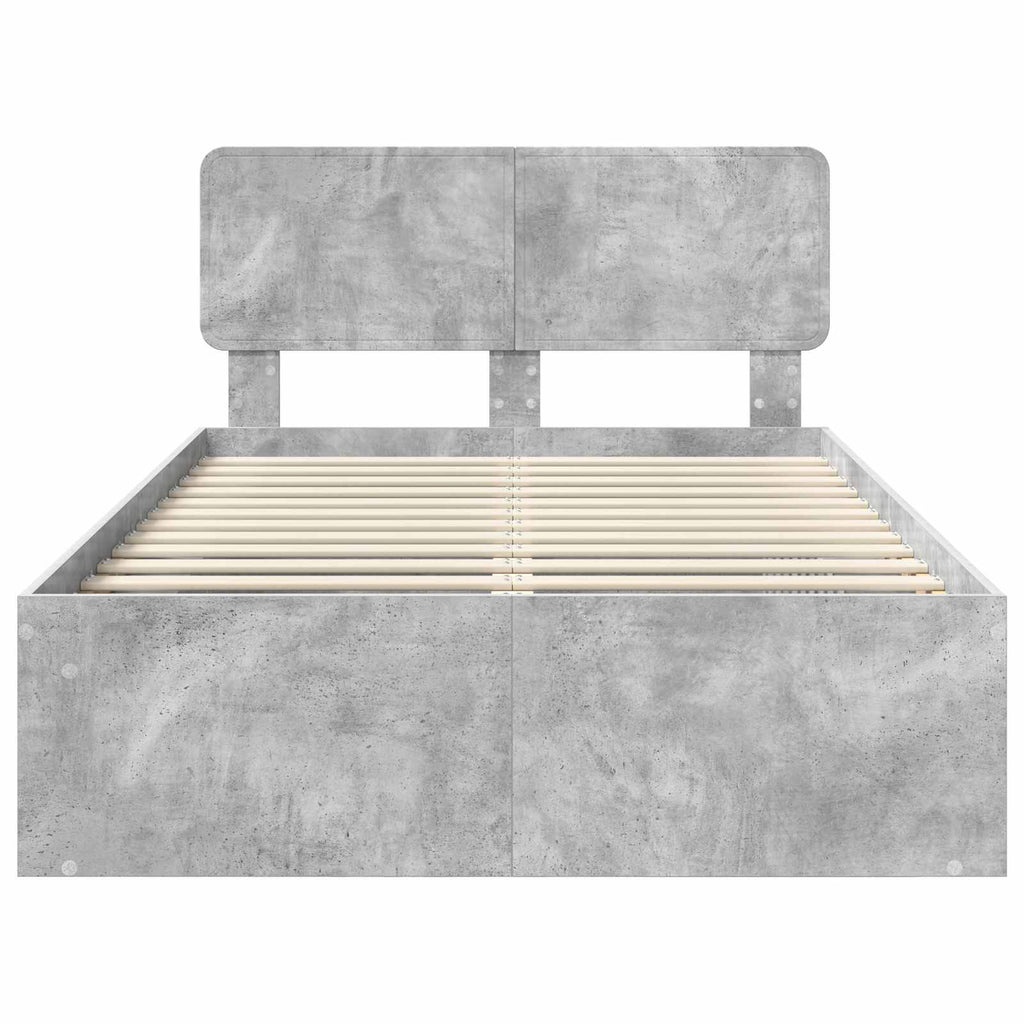 Bettrahmen Beton Grau 135 x 190 cm Massives Kiefernholz