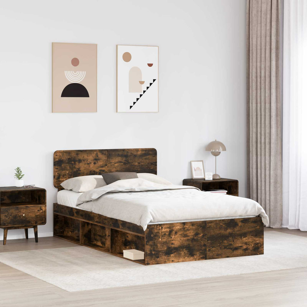 Bettrahmen Geräucherte Eiche 135 x 190 cm Massives Kiefernholz