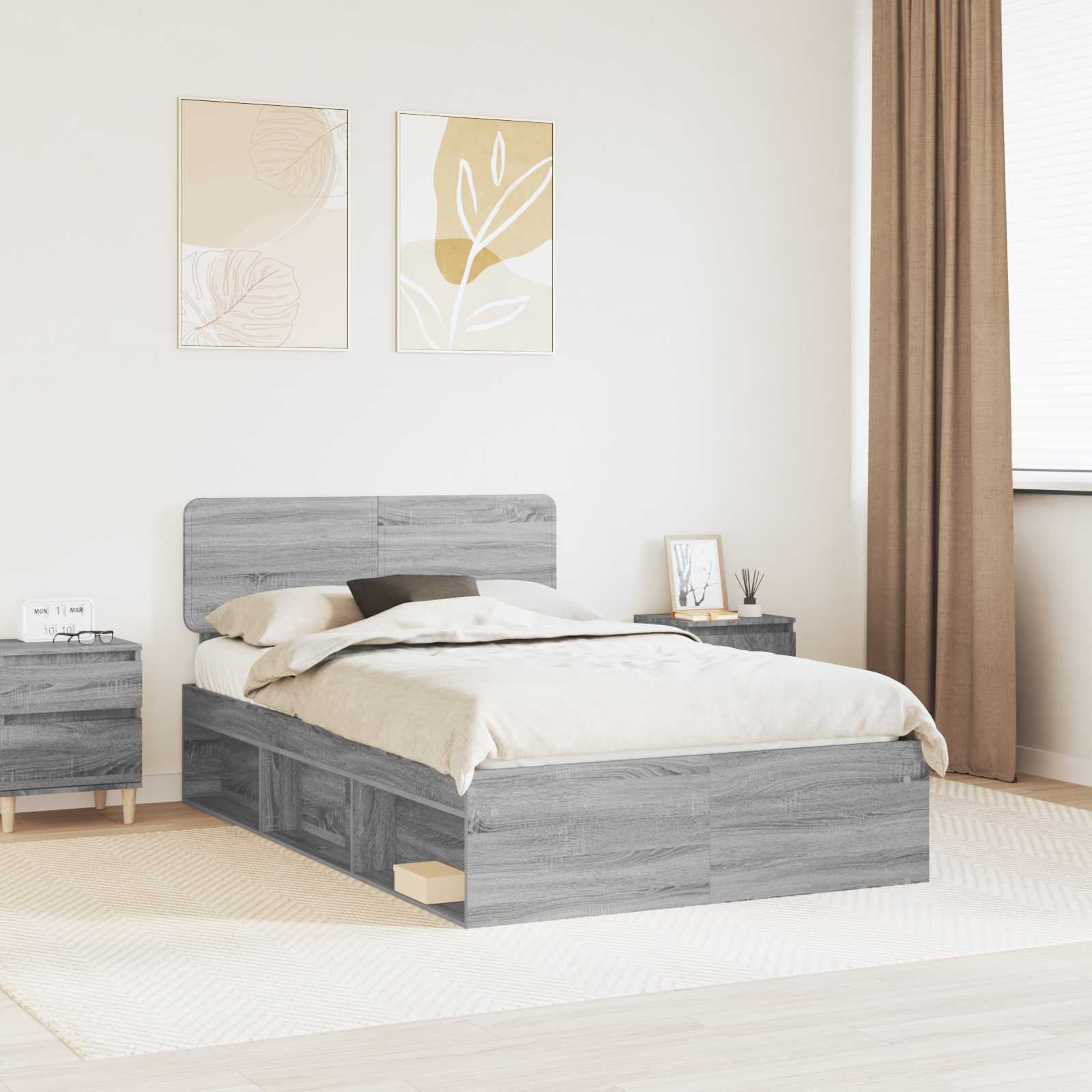 Bettrahmen Graues Sonoma 135 x 190 cm Massives Kiefernholz