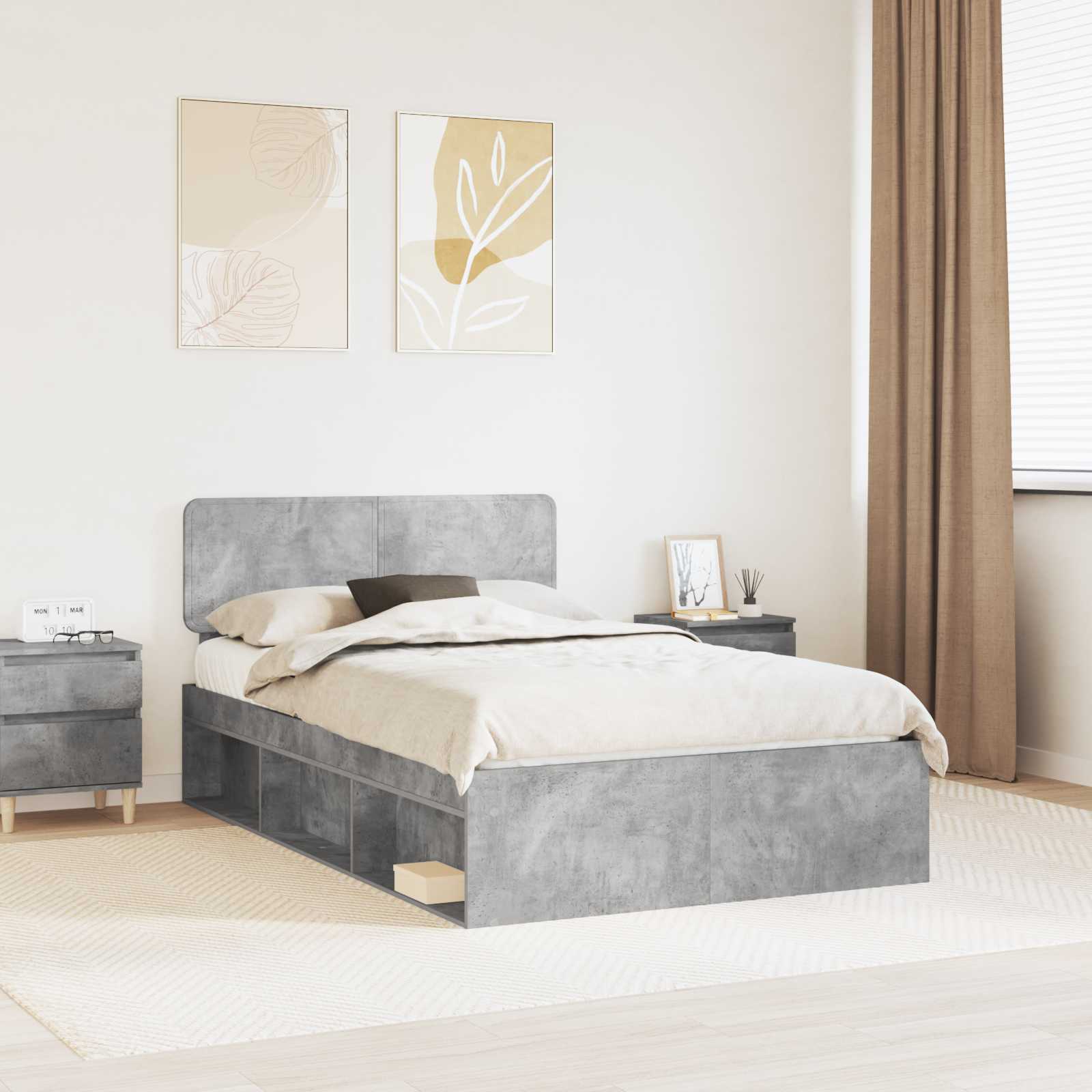 Bettrahmen mit Kopfteil Beton 120 x 200 cm Massives Kiefernholz