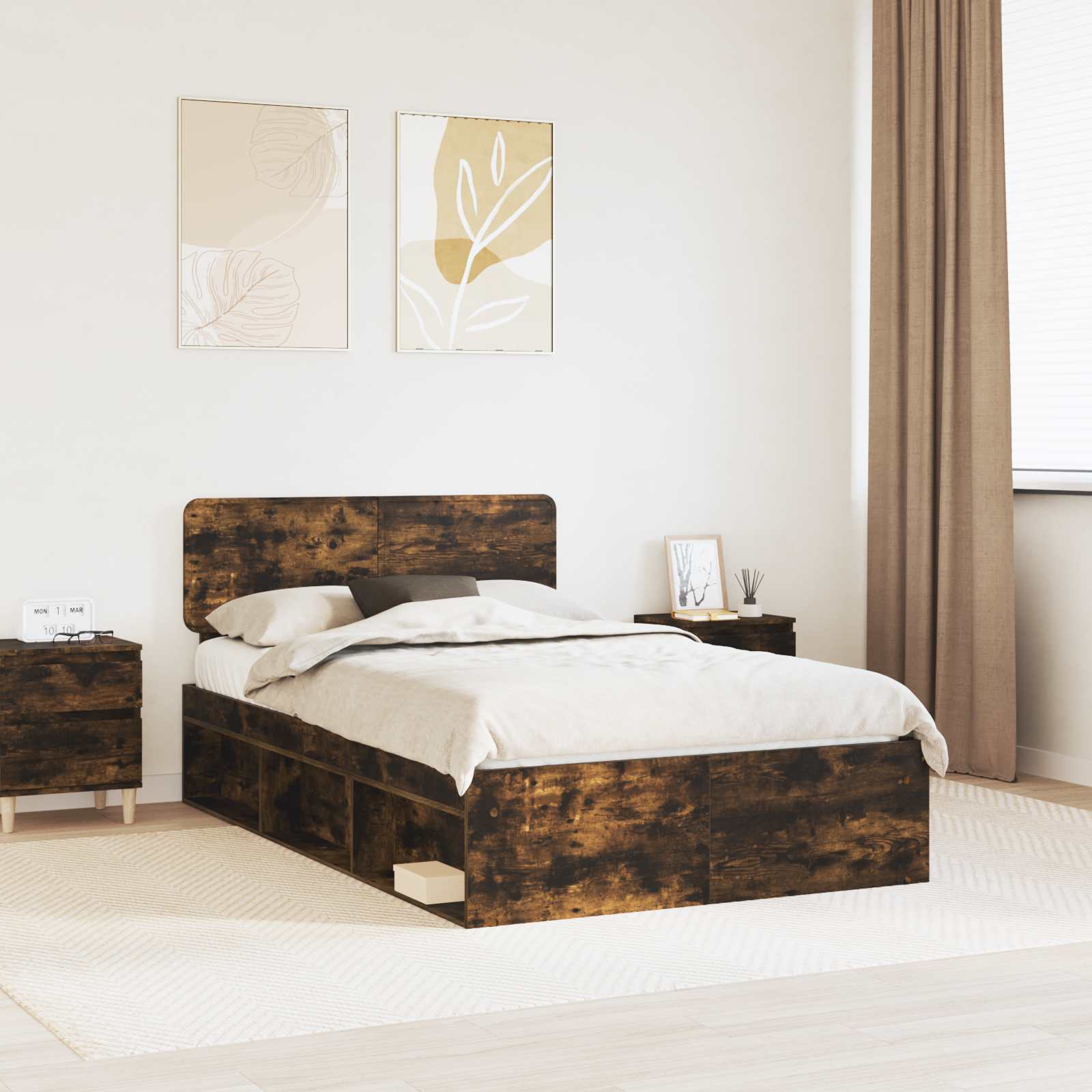 Bettrahmen Geräucherte Eiche 120 x 200 cm Massives Kiefernholz