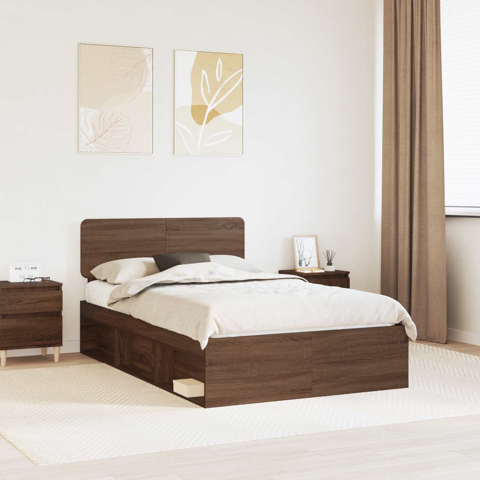 Bettrahmen Braun Eichen-Optik 120 x 190 cm Massives Kiefernholz
