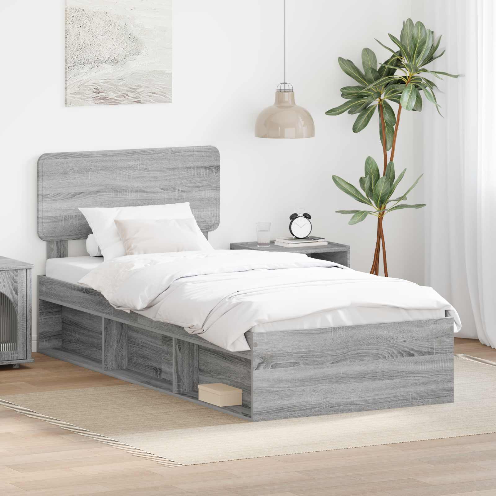 Bettrahmen Graues Sonoma 100 x 200 cm Massives Kiefernholz