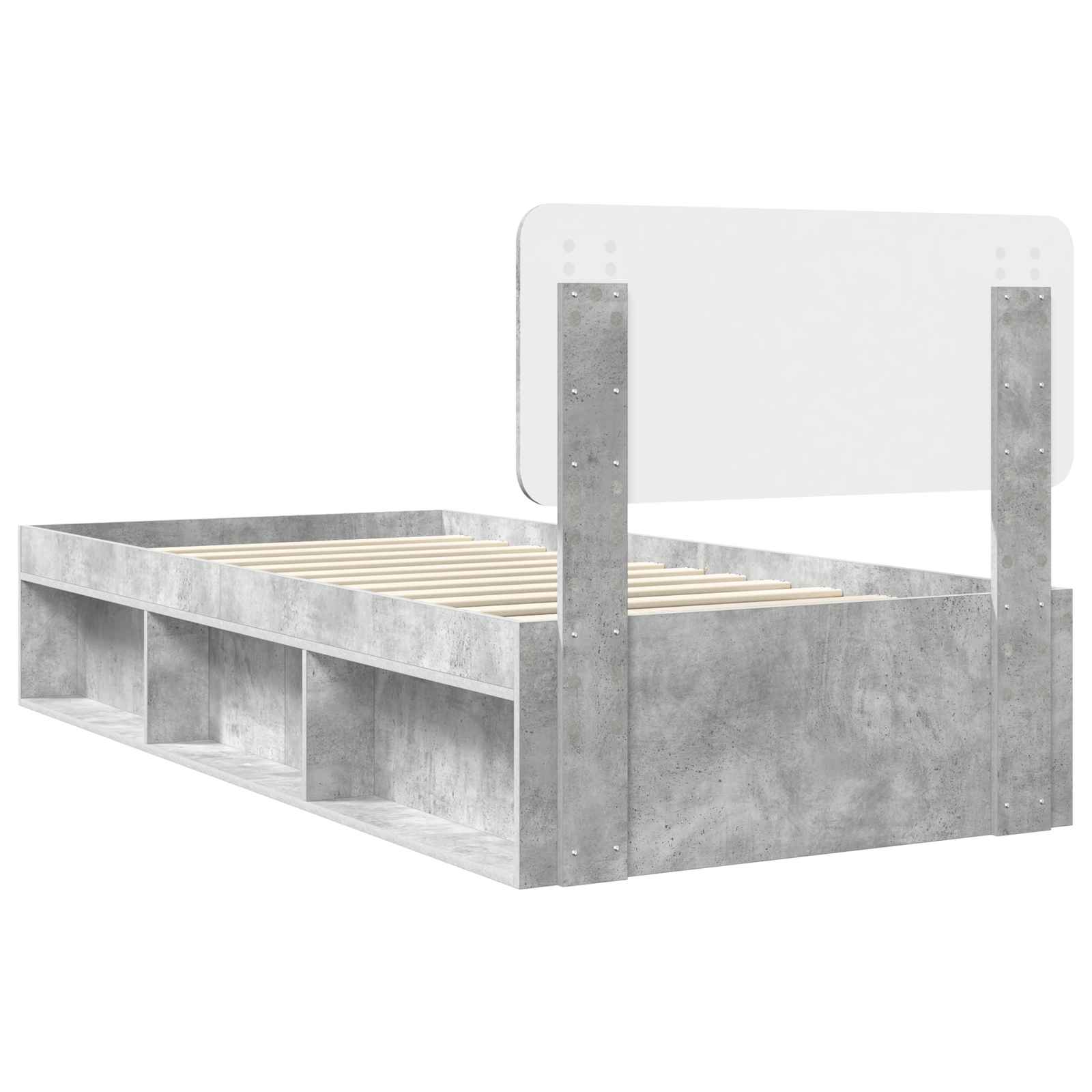 Bettrahmen mit Kopfteil Beton 90 x 200 cm Massives Kiefernholz