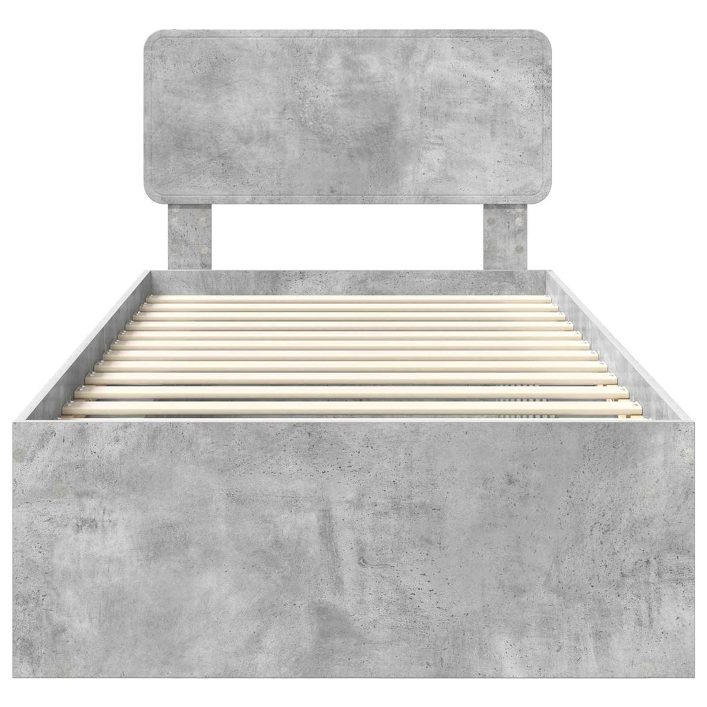 Bettrahmen mit Kopfteil Beton 90 x 200 cm Massives Kiefernholz