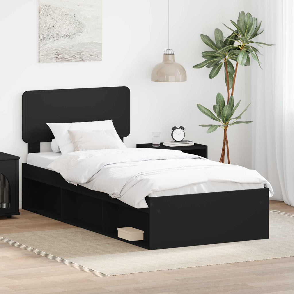 Bettrahmen Schwarz 90 x 190 cm Massives Kiefernholz