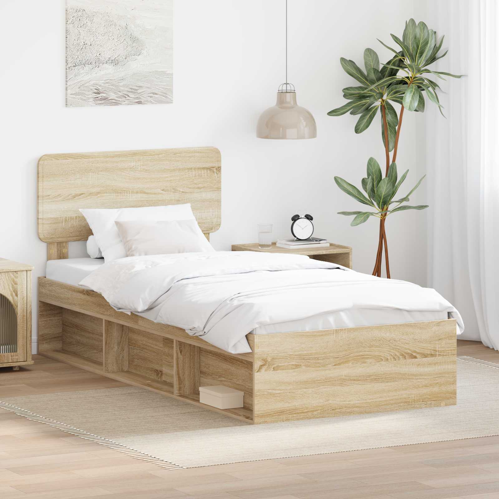 Bettrahmen mit Kopfteil Sonoma 90 x 190 cm Massives Kiefernholz