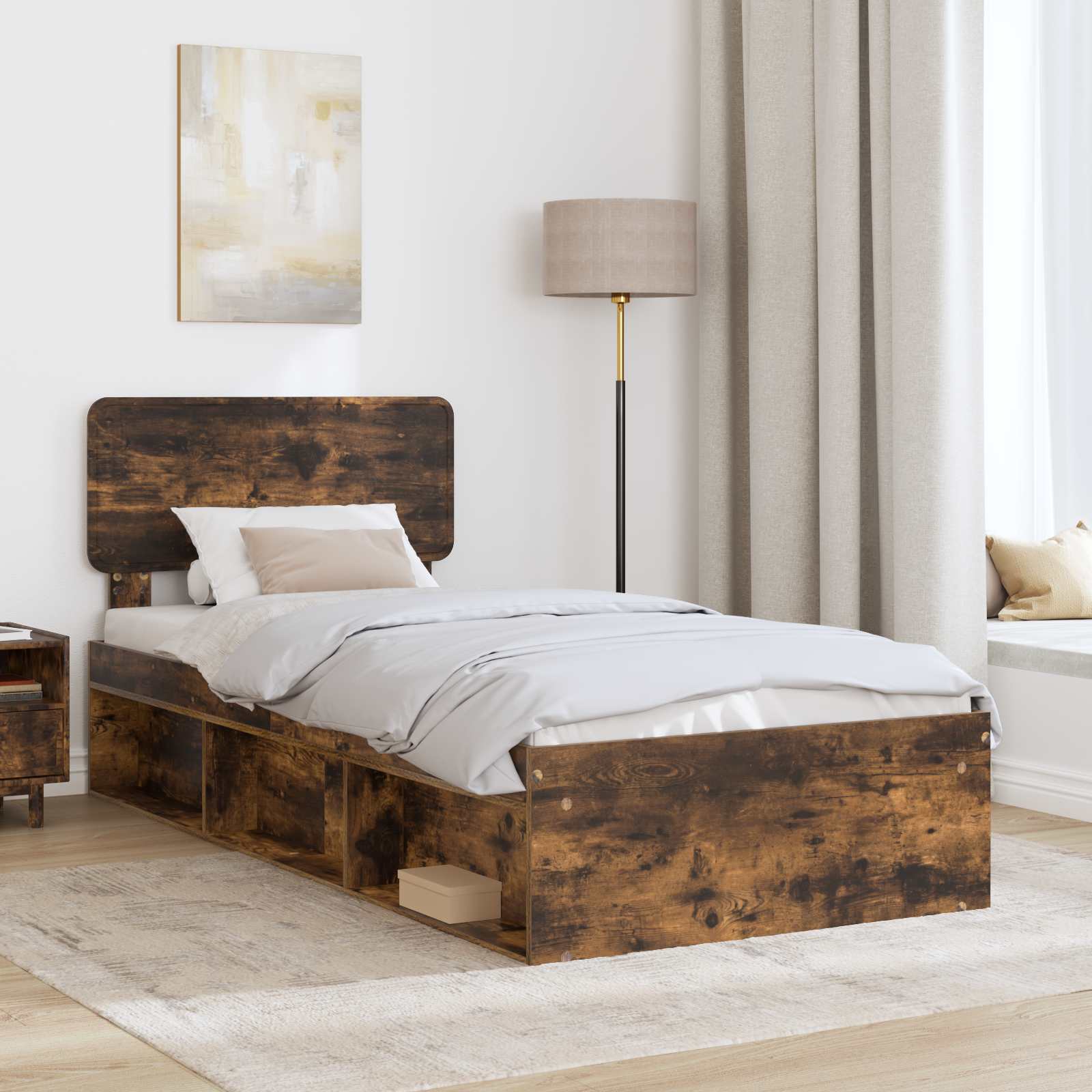 Bettrahmen Geräucherte Eiche 90 x 190 cm Massives Kiefernholz