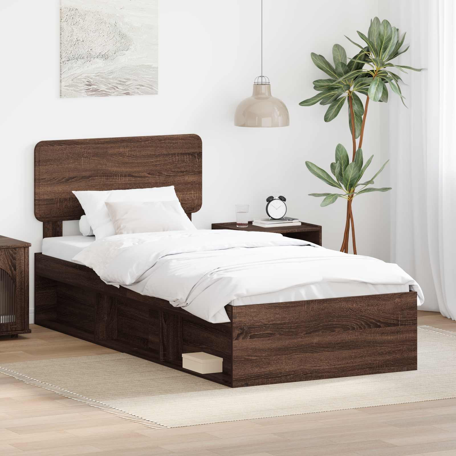 Bettrahmen Braun Eichen-Optik 90 x 190 cm Massives Kiefernholz