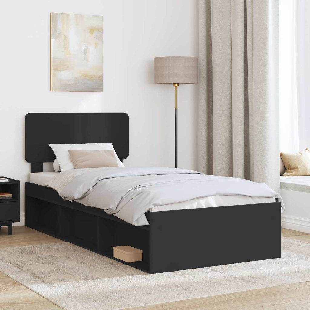 Bettrahmen Schwarz 75 x 190 cm Massives Kiefernholz