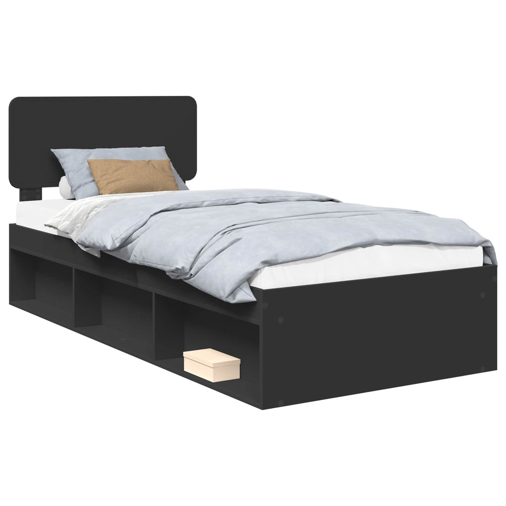 Bettrahmen Schwarz 75 x 190 cm Massives Kiefernholz