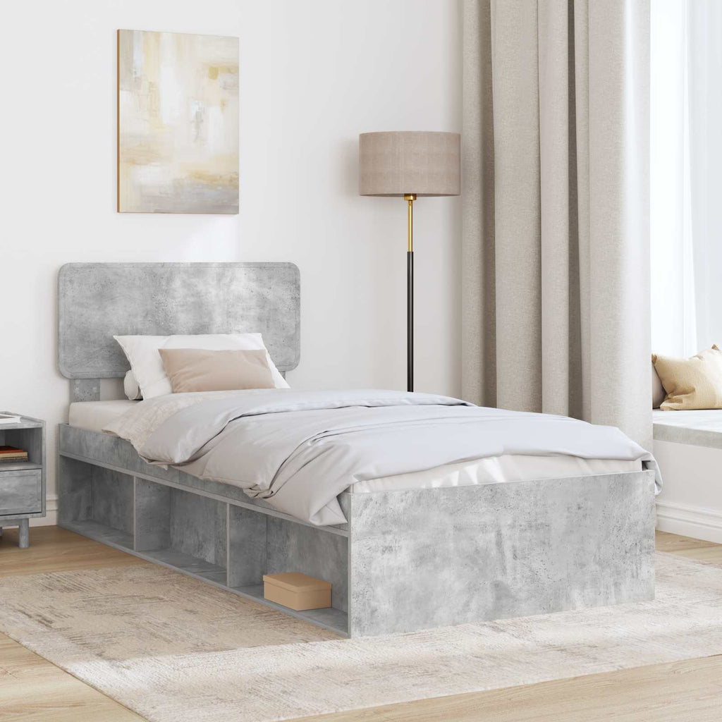 Bettrahmen Beton Grau 75 x 190 cm Massives Kiefernholz