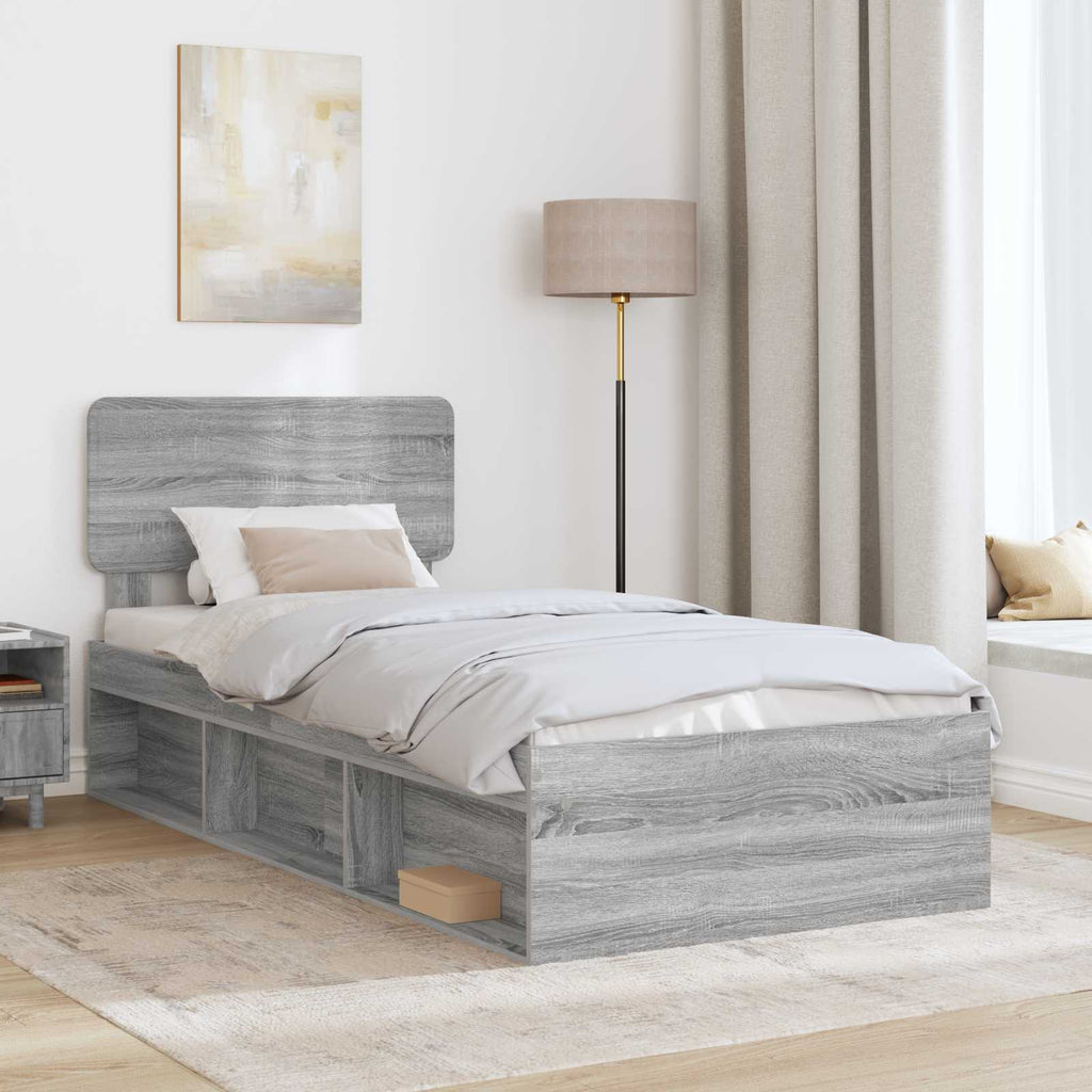 Bettrahmen Graues Sonoma 75 x 190 cm Massives Kiefernholz