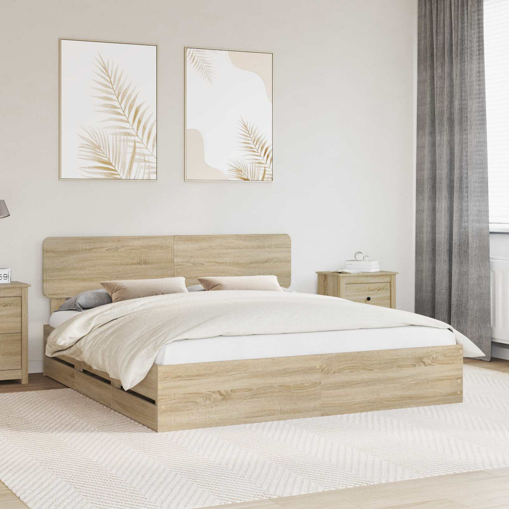 Bettrahmen mit Kopfteil Sonoma-Eiche 200 x 200 cm Holzwerkstoff