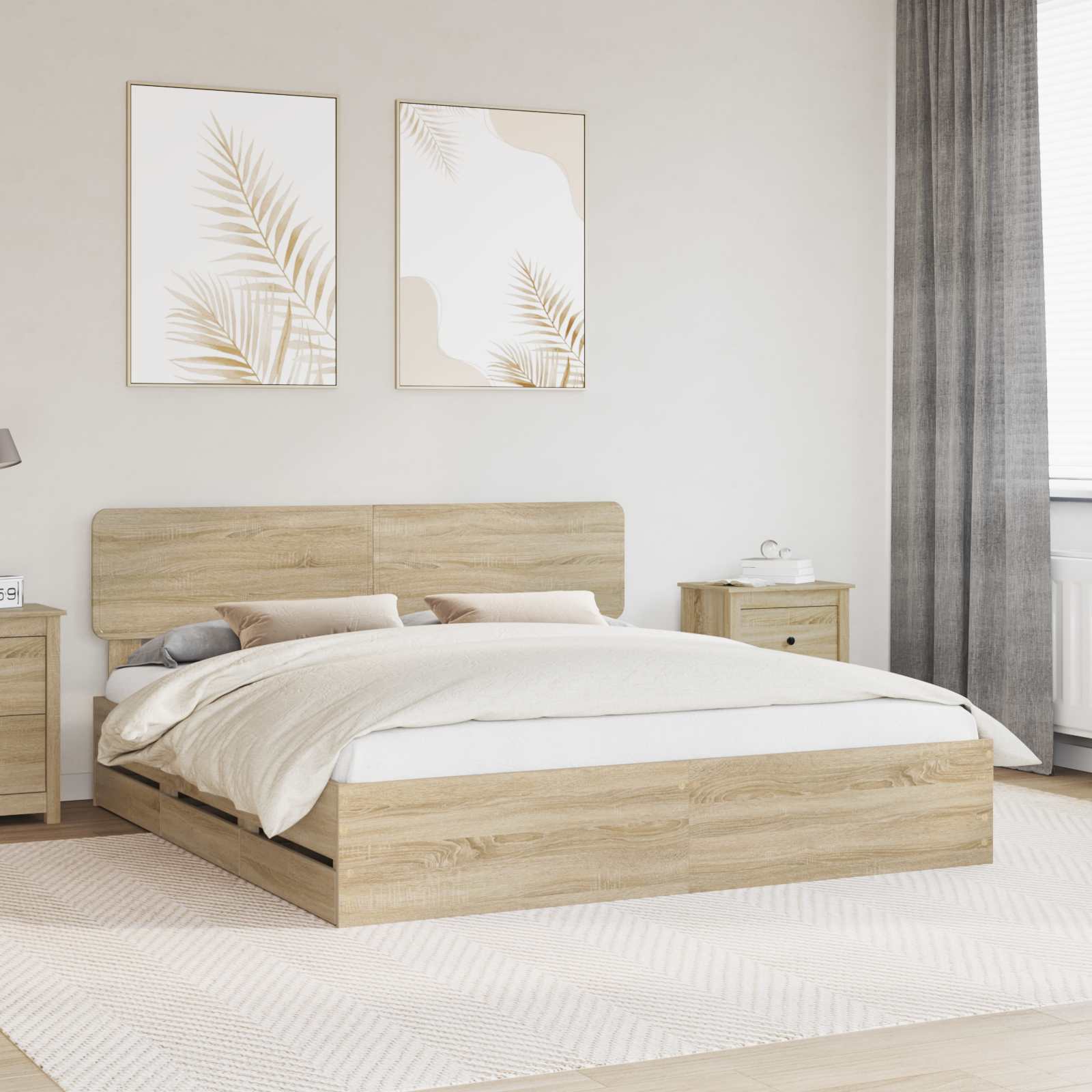 Bettrahmen mit Kopfteil Sonoma-Eiche 200 x 200 cm Holzwerkstoff