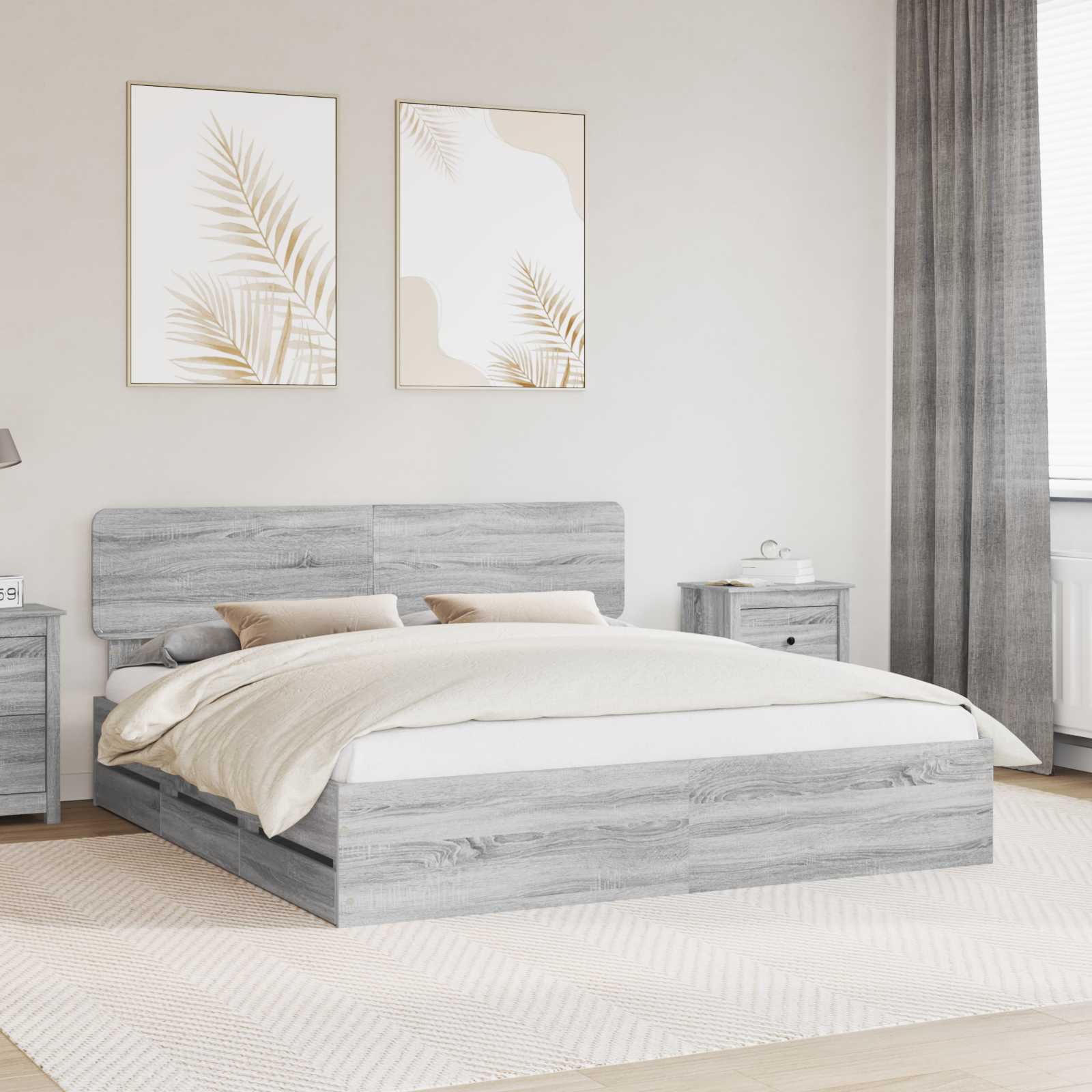Bettrahmen Graues Sonoma 200 x 200 cm Holzwerkstoff