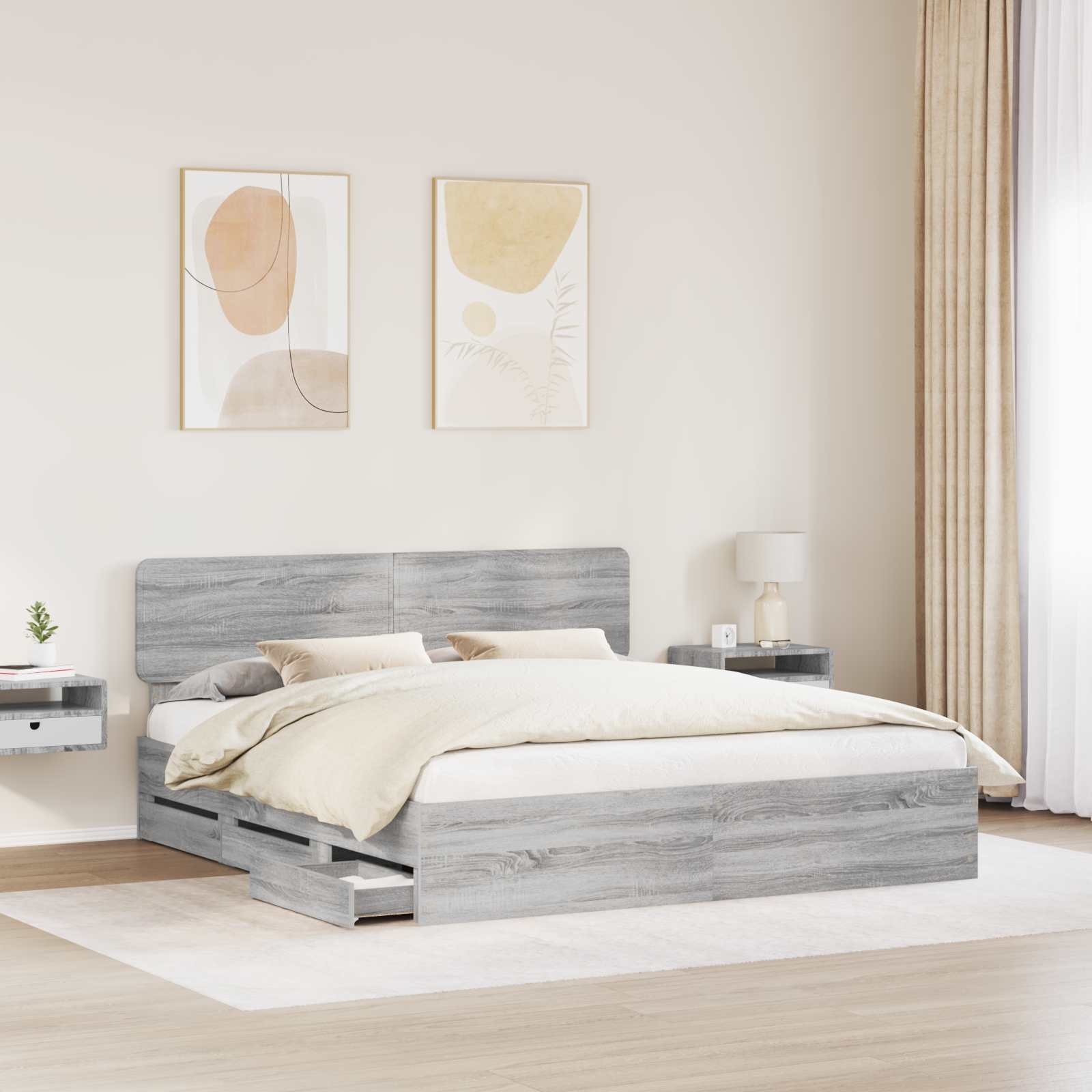 Bettrahmen Graues Sonoma 200 x 200 cm Holzwerkstoff