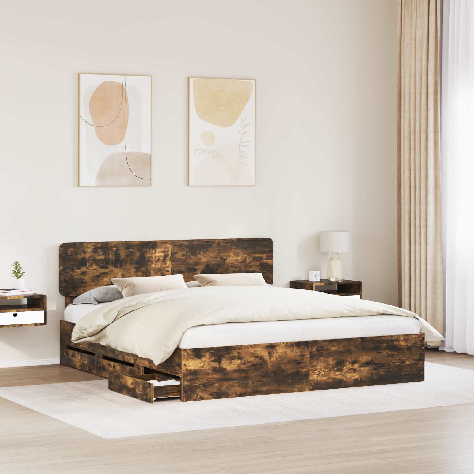 Bettrahmen Geräucherte Eiche 180 x 200 cm Holzwerkstoff