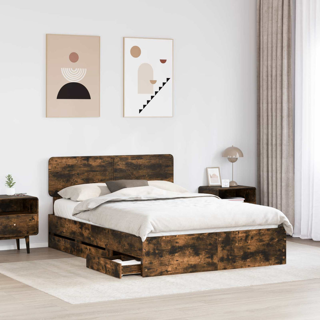 Bettrahmen Geräucherte Eiche 140 x 190 cm Holzwerkstoff